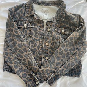 Cheetah Print Cropped Denim Jacket